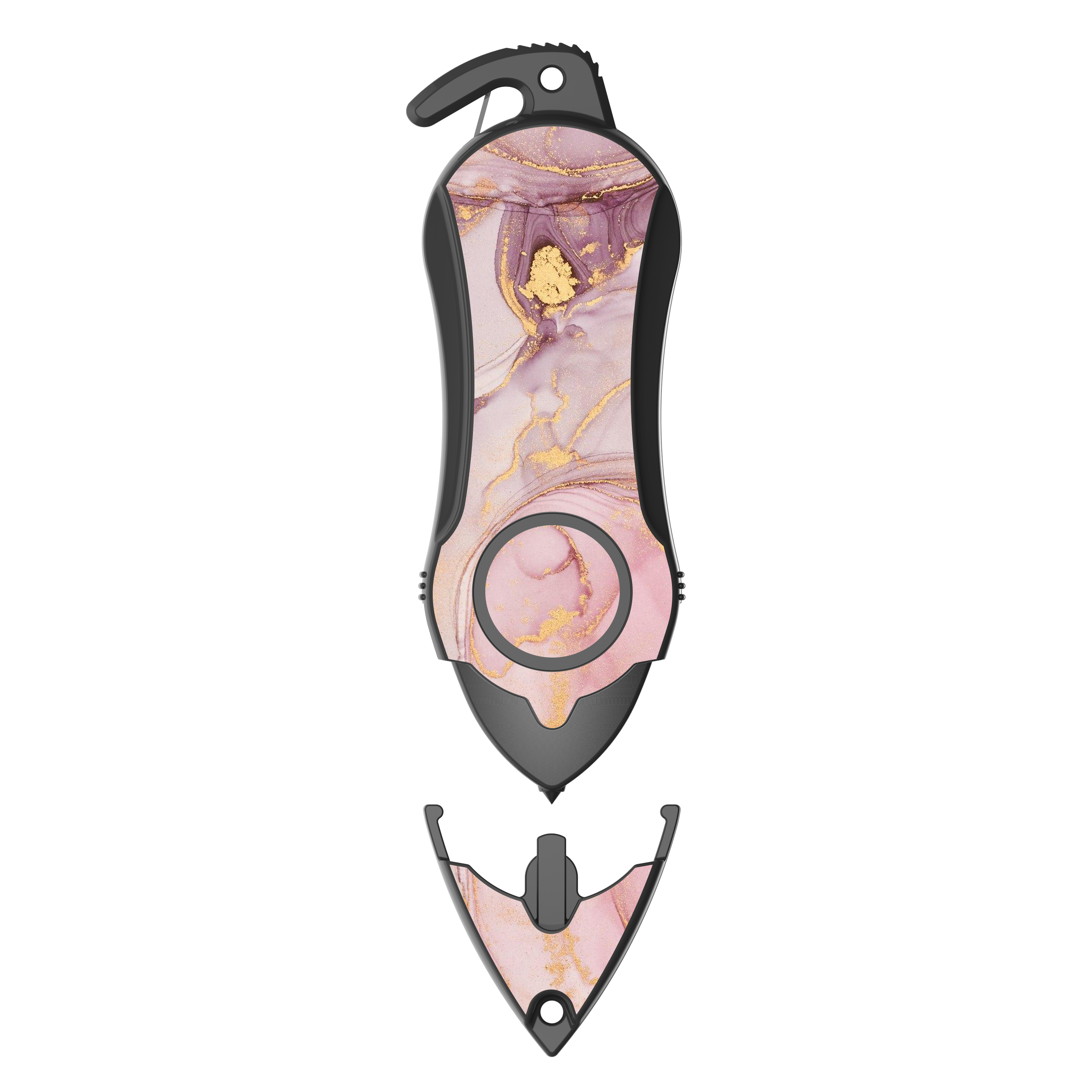 Personal Alarm Keychain Set: Safety Panic Alarm Siren, Seatbelt Cutter, Car Window Breaker, Wristlet Keychain, Contactless Key Tool, Pocket Flashlight (Pink Marble)