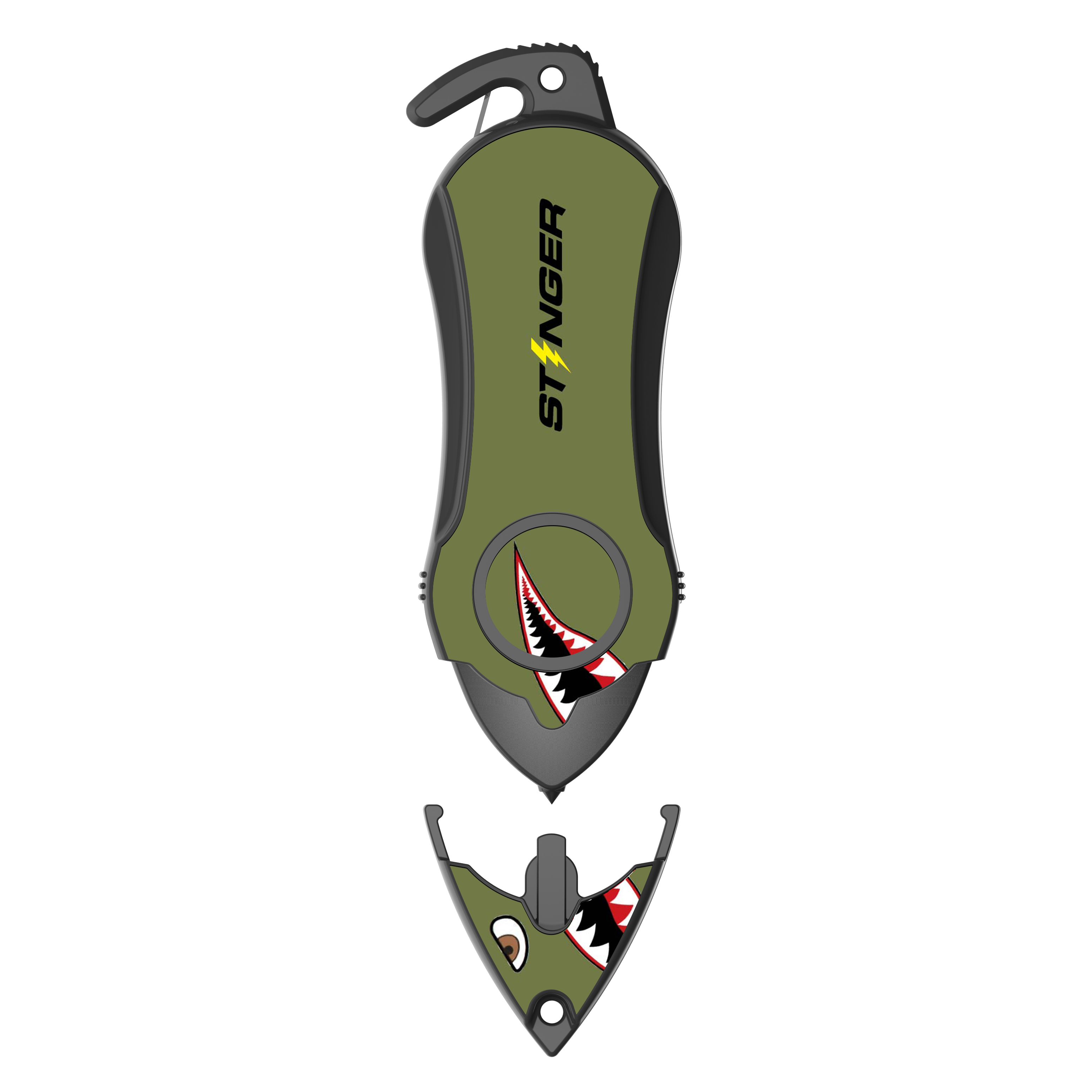Stinger Personal Safety Alarm Keychain Emergency Tool: Siren Alarm, Seat Belt Cutter, Glass Breaker (Shark)