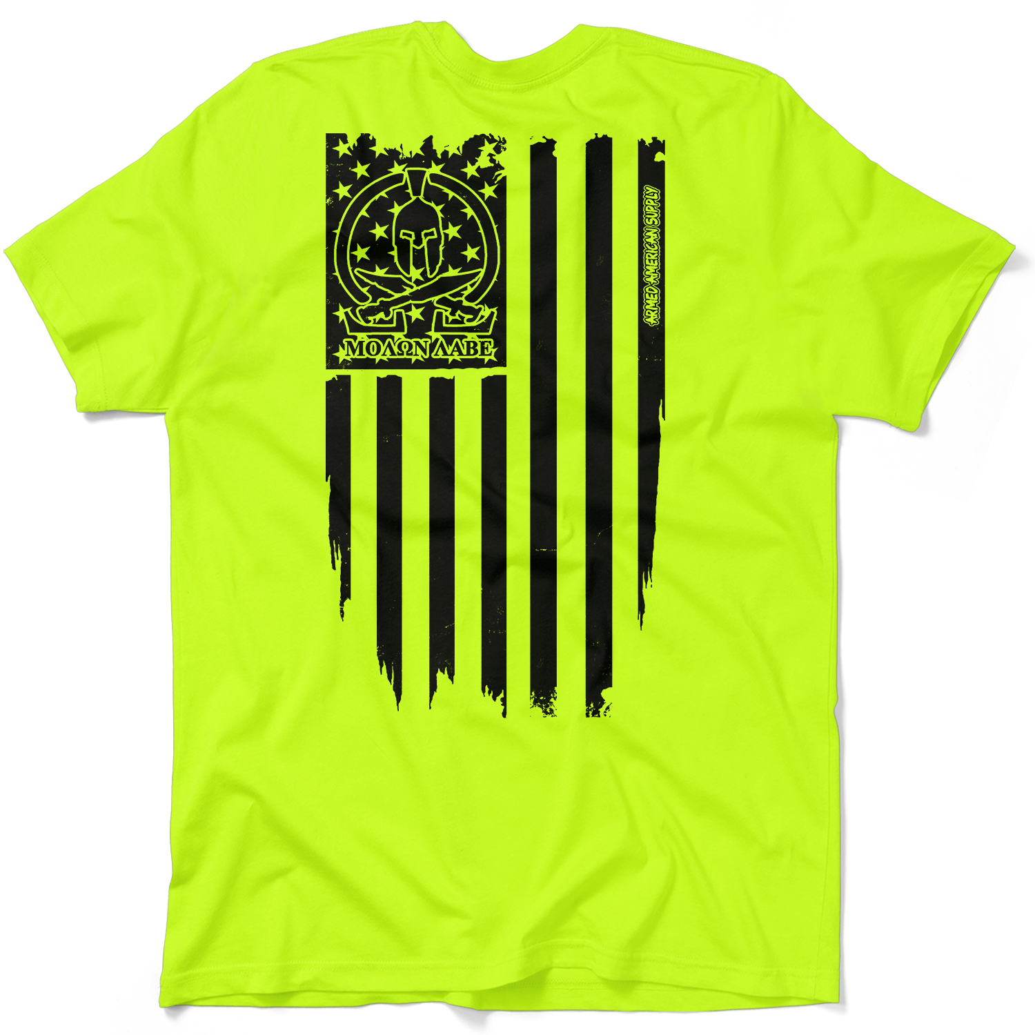 Molon Labe Ghost Flag - Safety Yellow Pocket T-Shirt