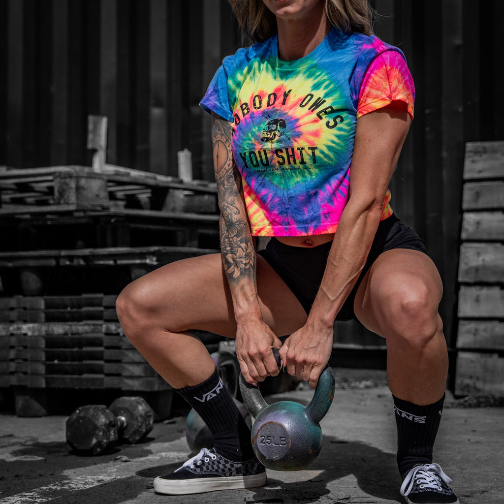 Nobody Owes You Shit Skull Women's Crop Heavyweight Tee