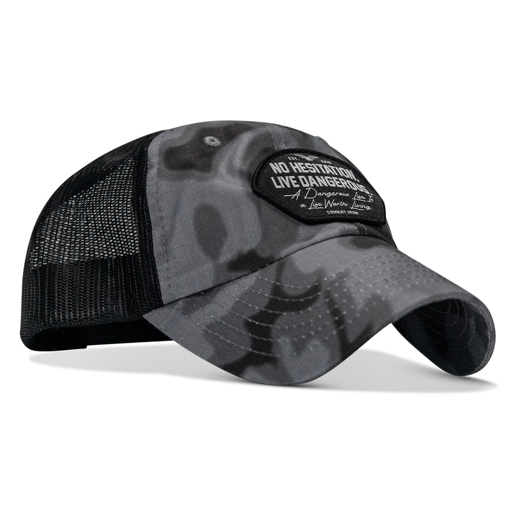 No Hesitation. Live Dangerous Patch Tactical Ripstop Mesh Snapback Hat
