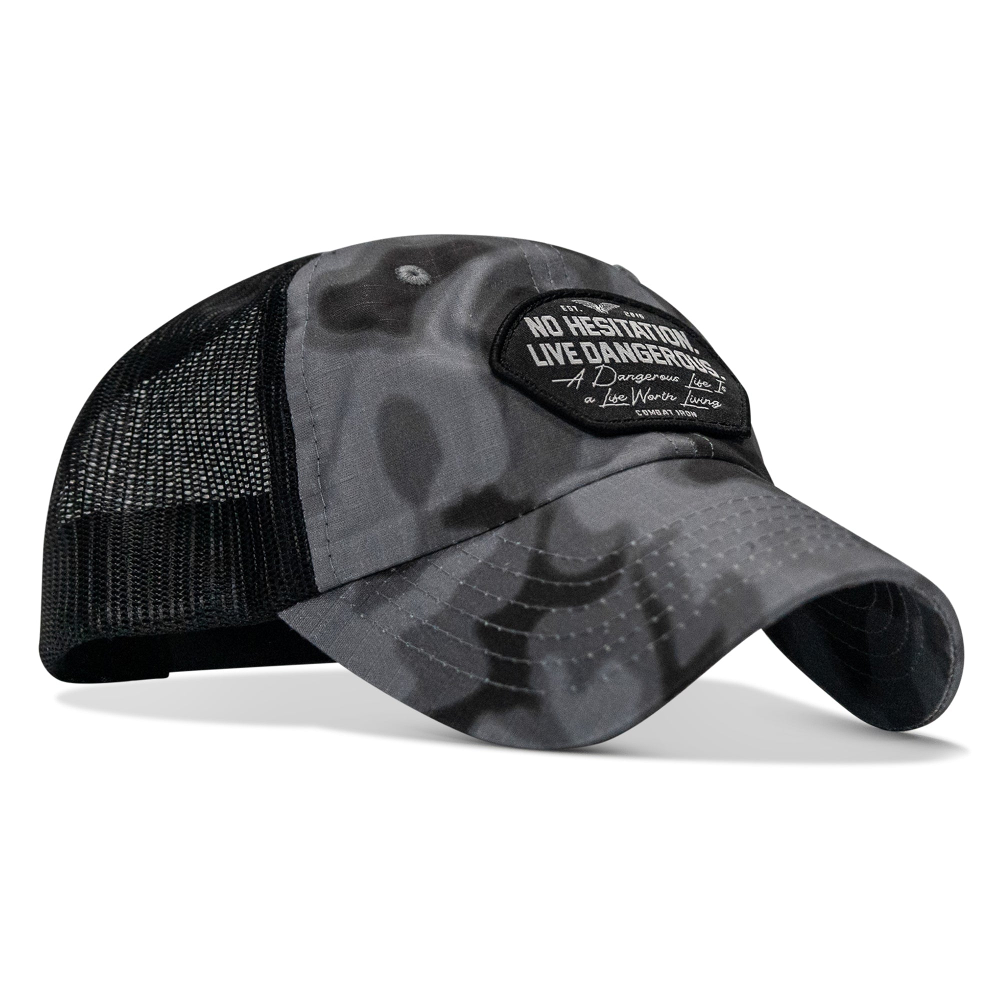 No Hesitation. Live Dangerous Patch Tactical Ripstop Mesh Snapback Hat