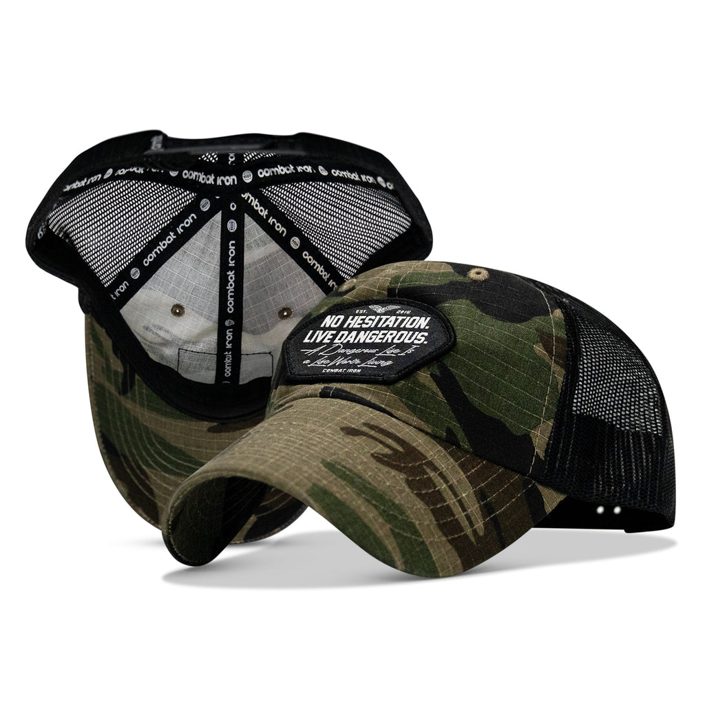 No Hesitation. Live Dangerous Patch Tactical Ripstop Mesh Snapback Hat