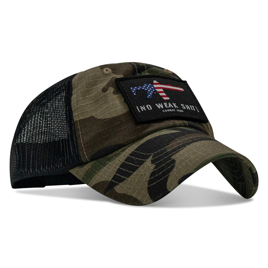 No Weak Shit American Flag Rifle Patch Tactical Ripstop Mesh Snapback Hat