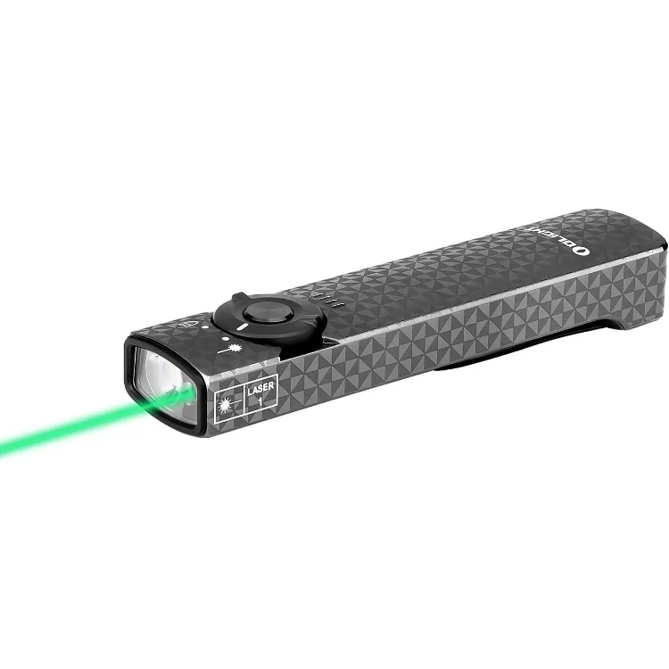 OLIGHT ARKFELDPWGMGCW Arkfeld Flat Flashlight with Green Laser & White Light - Pinwheel Gunmetal Grey