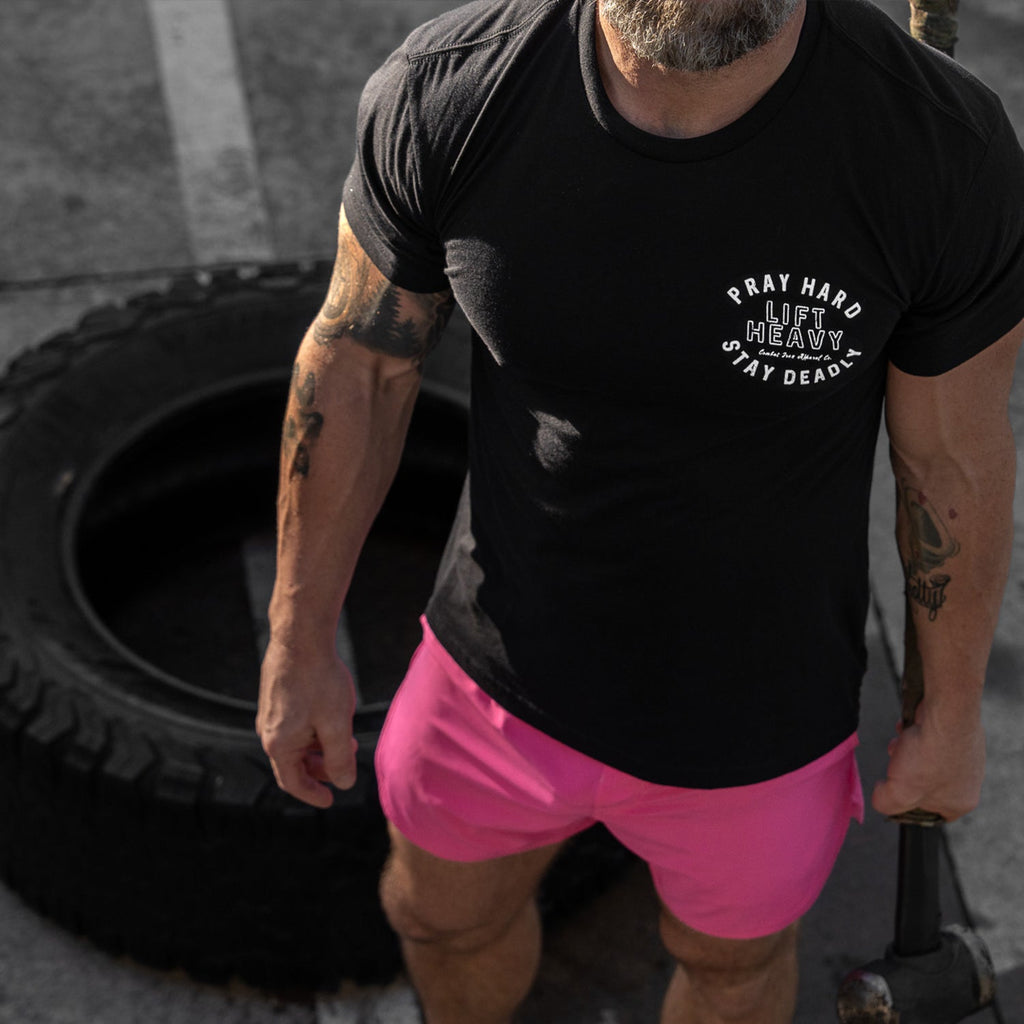 Pray Hard. Lift Heavy. Stay Deadly. Men's T-Shirt