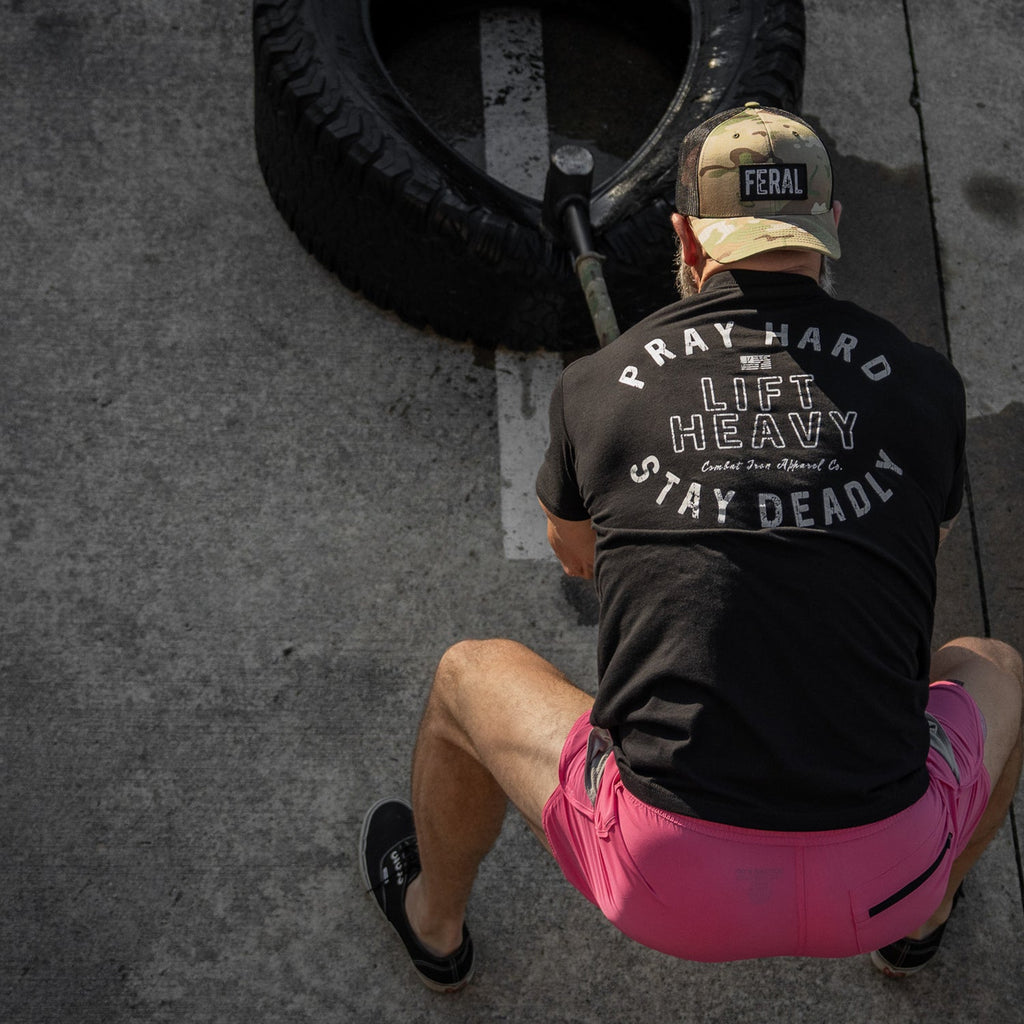Pray Hard. Lift Heavy. Stay Deadly. Men's T-Shirt