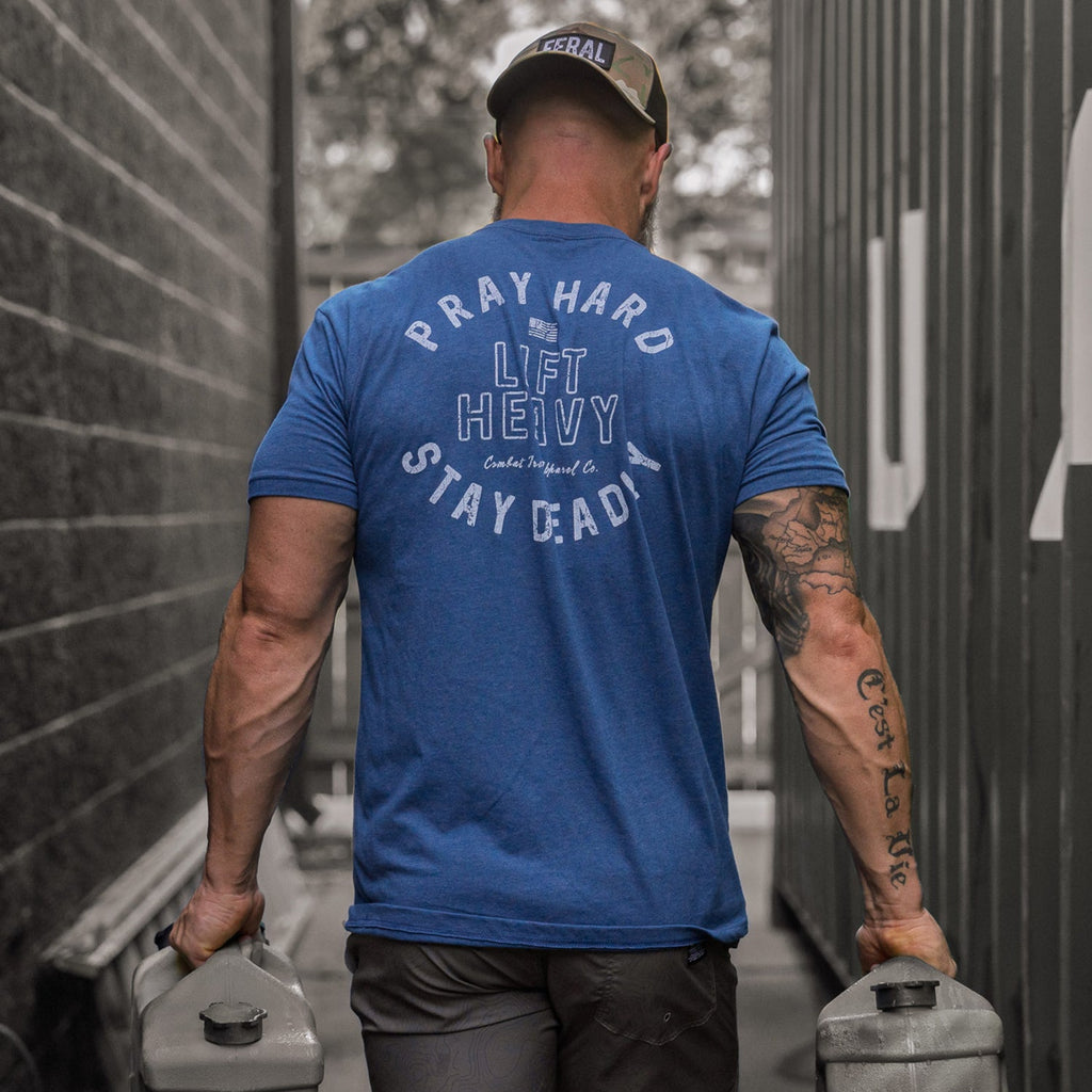 Pray Hard. Lift Heavy. Stay Deadly. Men's T-Shirt
