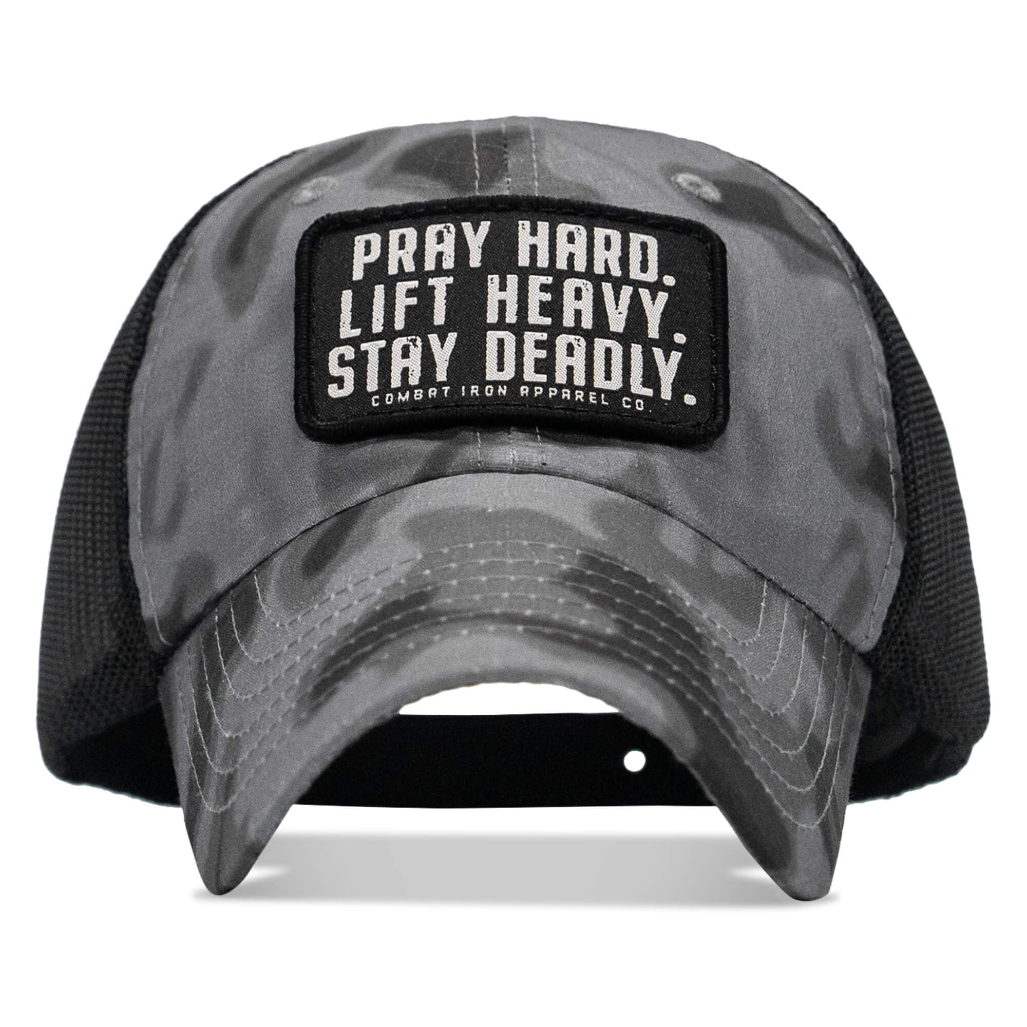 Pray Hard. Lift Heavy. Stay Deadly. Patch Tactical Ripstop Mesh Snapback Hat
