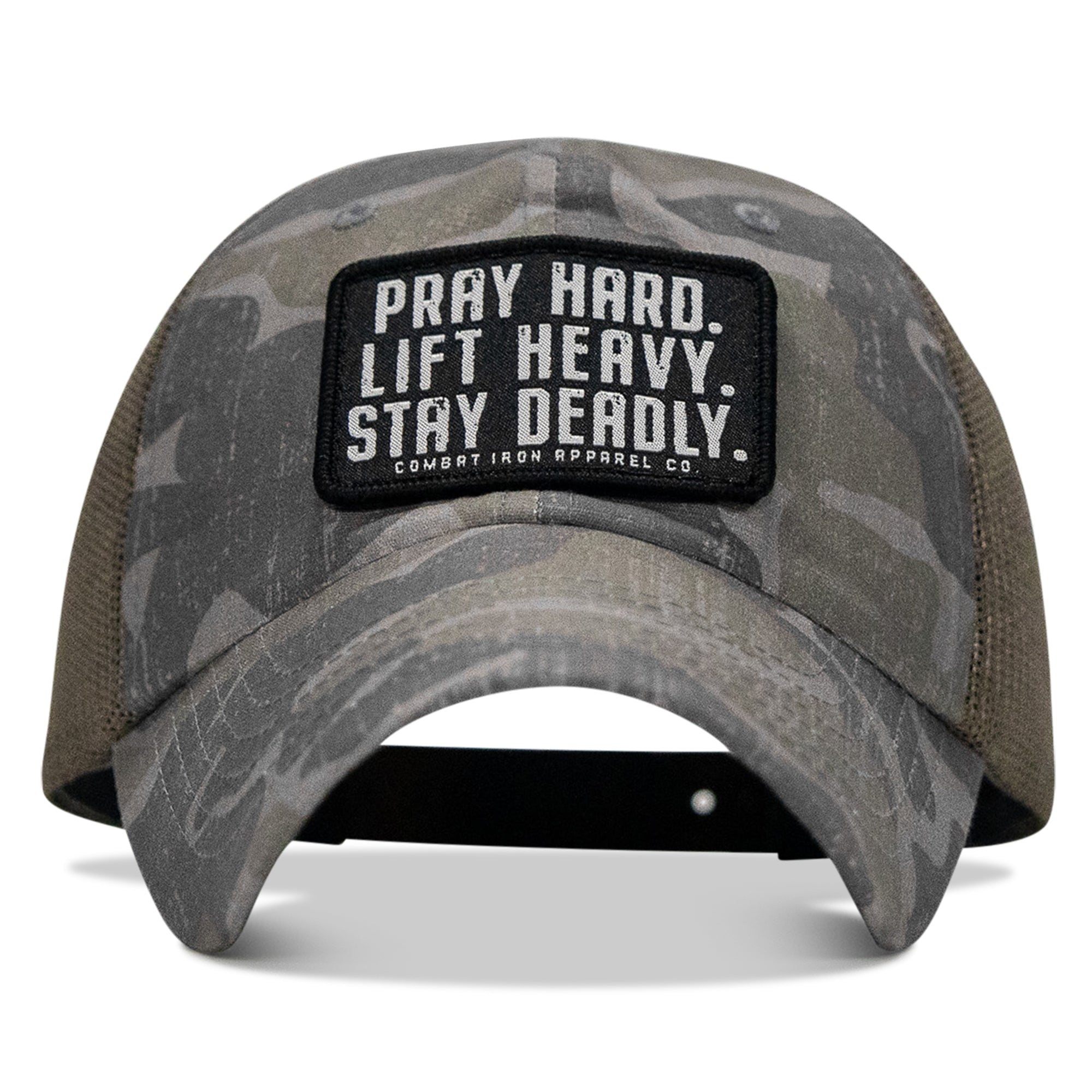 Pray Hard. Lift Heavy. Stay Deadly. Patch Tactical Ripstop Mesh Snapback Hat