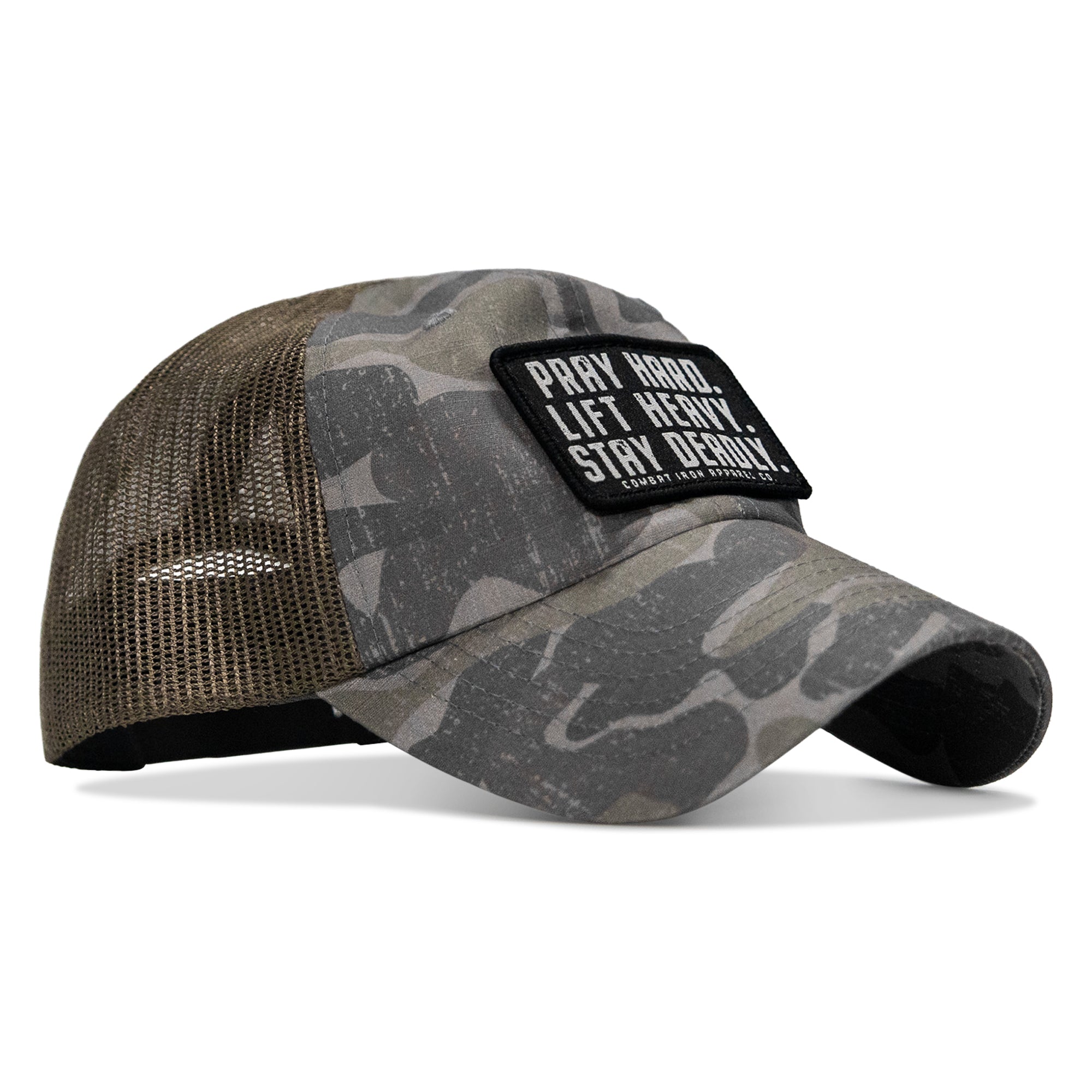 Pray Hard. Lift Heavy. Stay Deadly. Patch Tactical Ripstop Mesh Snapback Hat