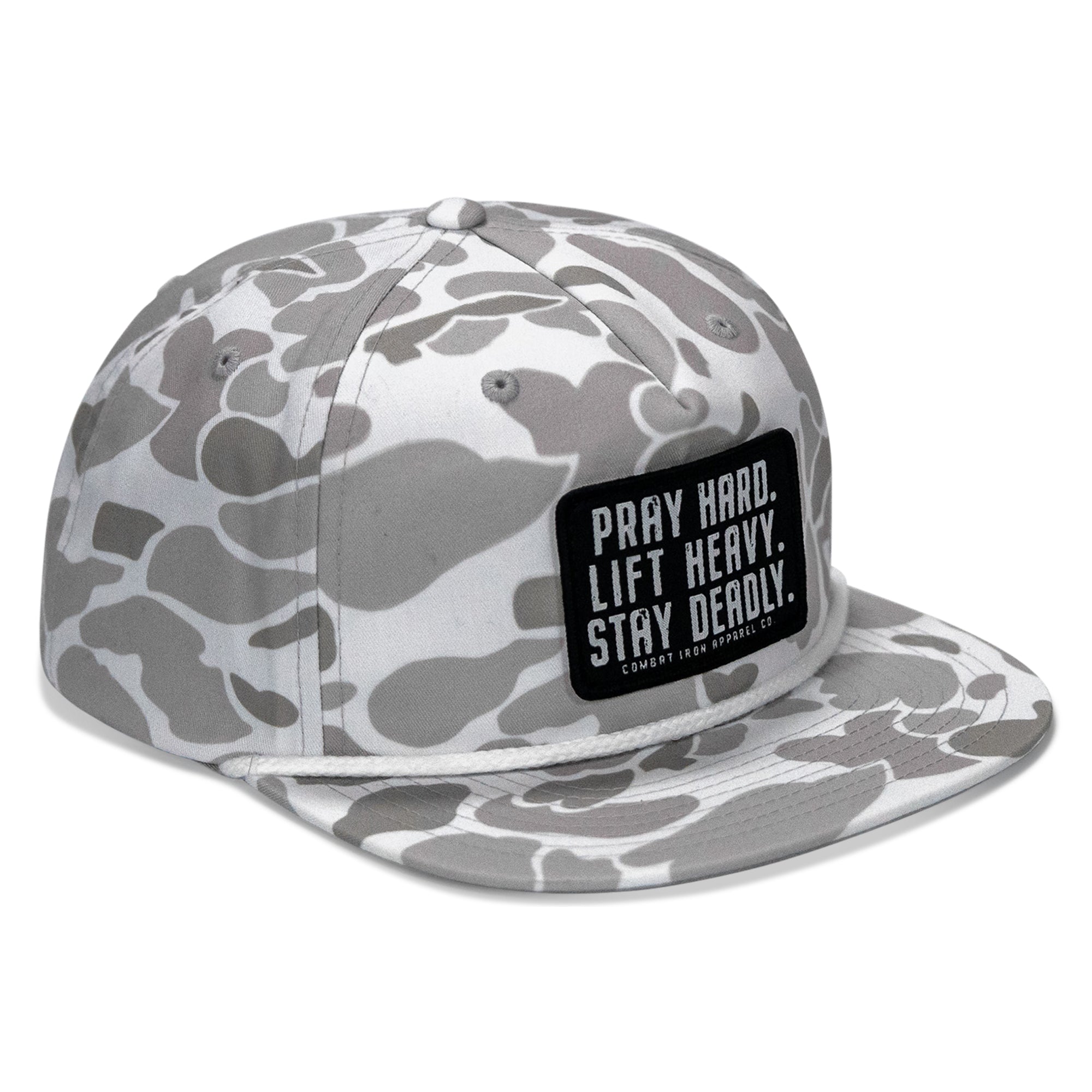 Pray Hard. Lift Heavy. Stay Deadly Patch Flatbill Hat