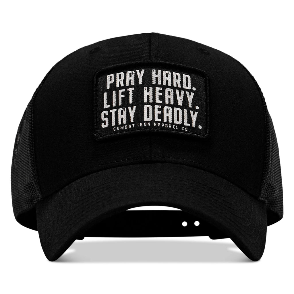Pray Hard. Lift Heavy. Stay Deadly. Patch Snapback