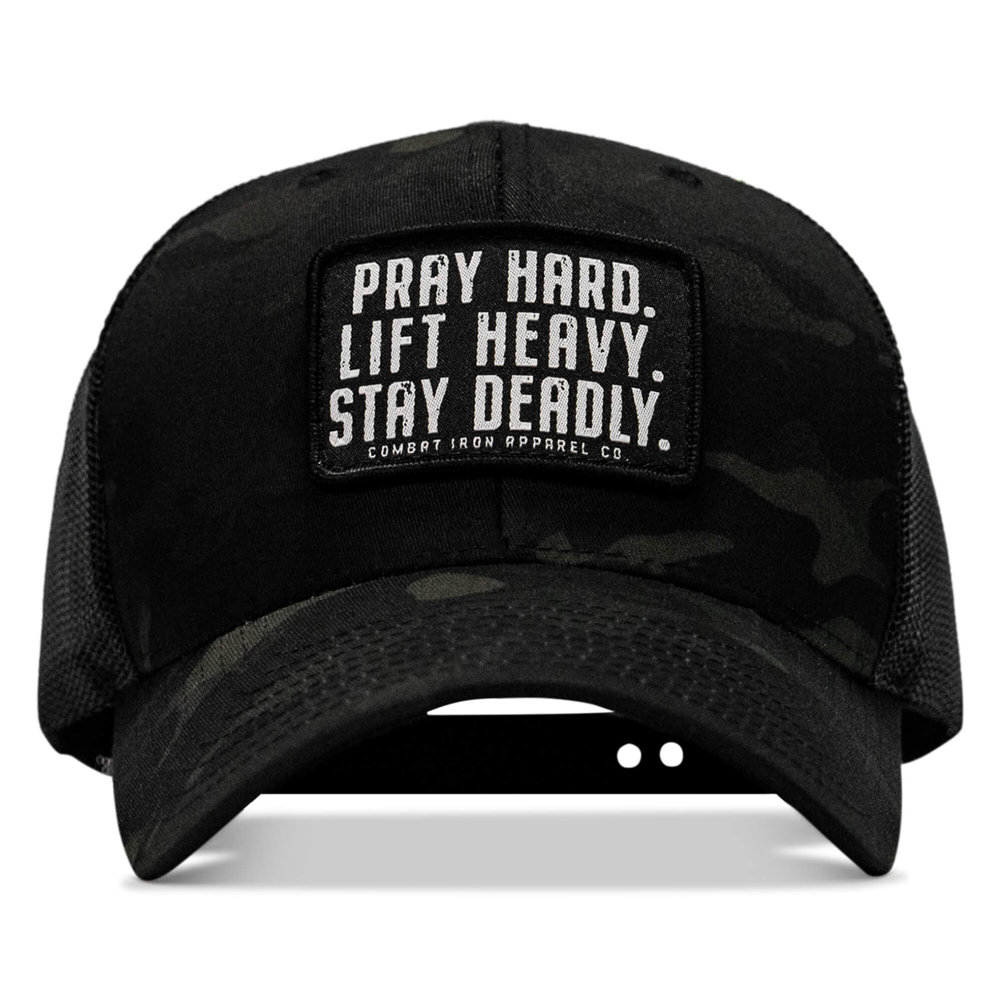 Pray Hard. Lift Heavy. Stay Deadly. Patch Snapback