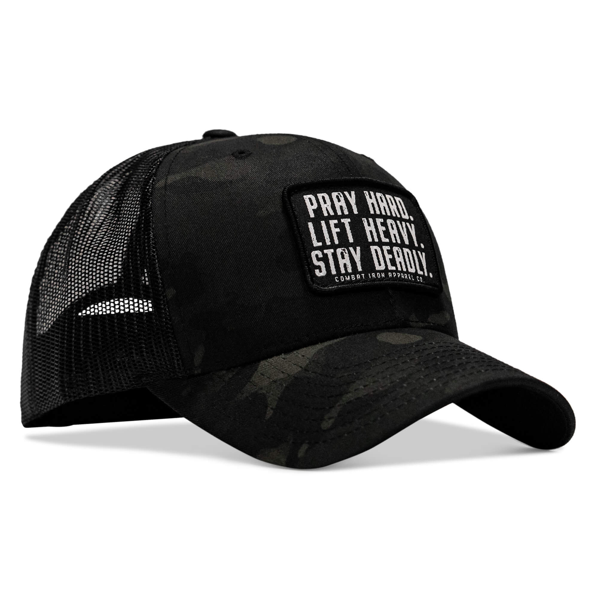 Pray Hard. Lift Heavy. Stay Deadly. Patch Snapback