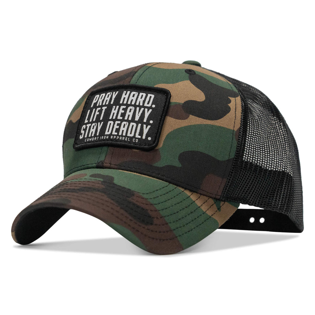 Pray Hard. Lift Heavy. Stay Deadly. Patch Snapback