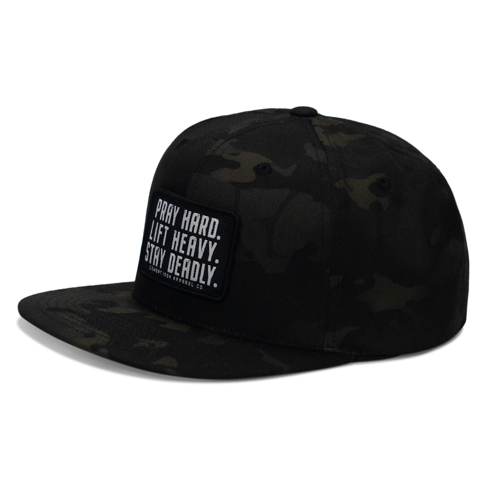 Pray Hard. Lift Heavy. Stay Deadly. Flat Bill SnapBack Hat