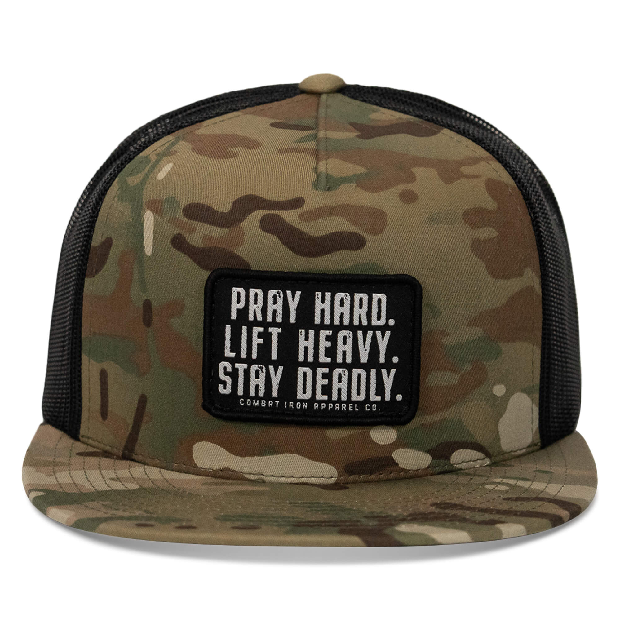 Pray Hard. Lift Heavy. Stay Deadly. Flat Bill SnapBack Hat