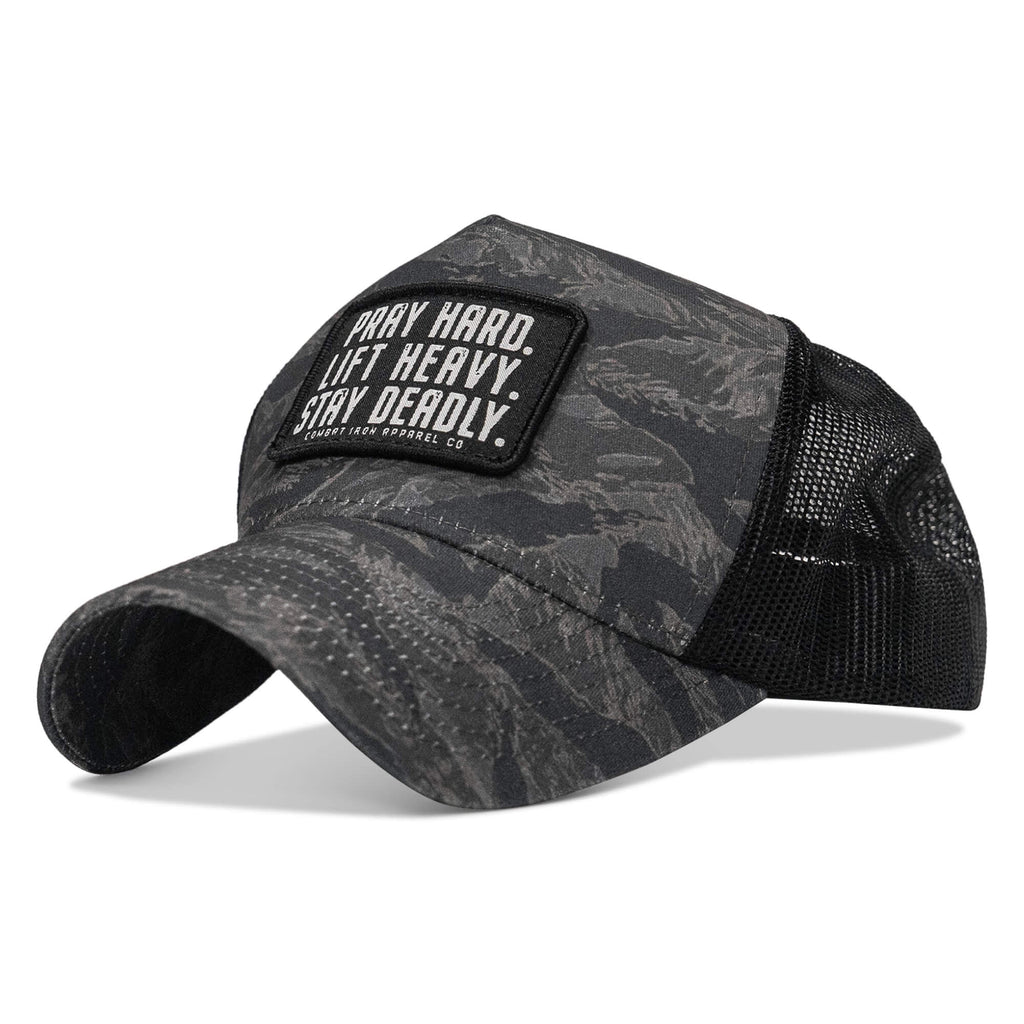 Pray Hard. Lift Heavy. Stay Deadly. Patch Five Panel Breacher Snapback Hat