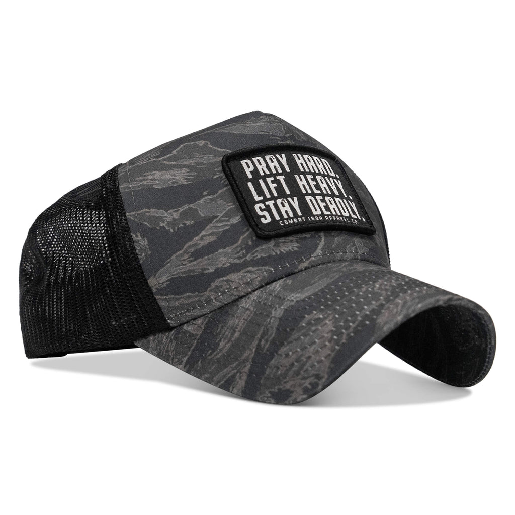 Pray Hard. Lift Heavy. Stay Deadly. Patch Five Panel Breacher Snapback Hat
