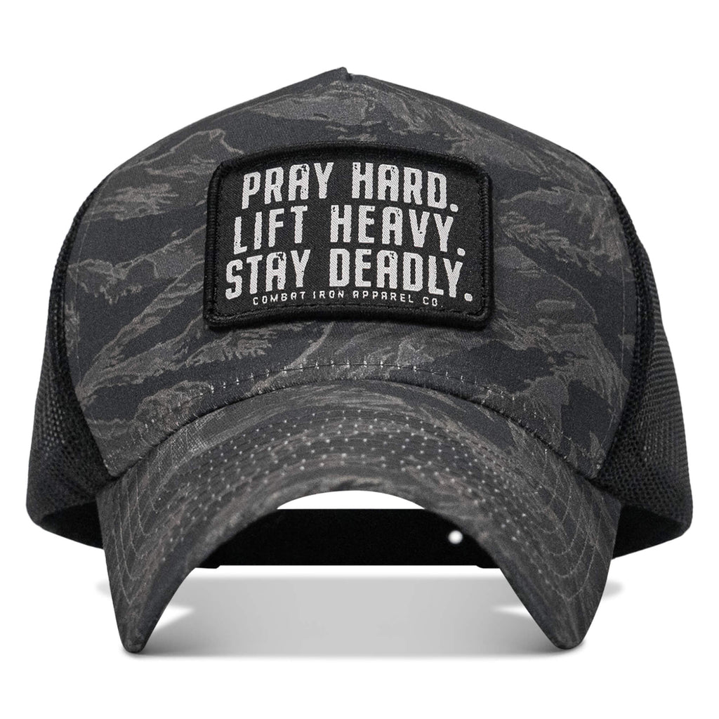 Pray Hard. Lift Heavy. Stay Deadly. Patch Five Panel Breacher Snapback Hat