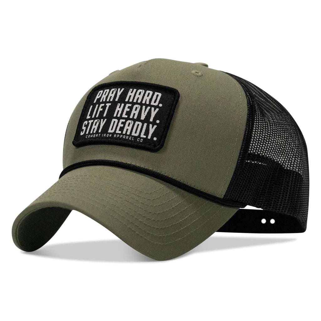Pray Hard. Lift Heavy. Stay Deadly. Patch Rope Snapback Hat