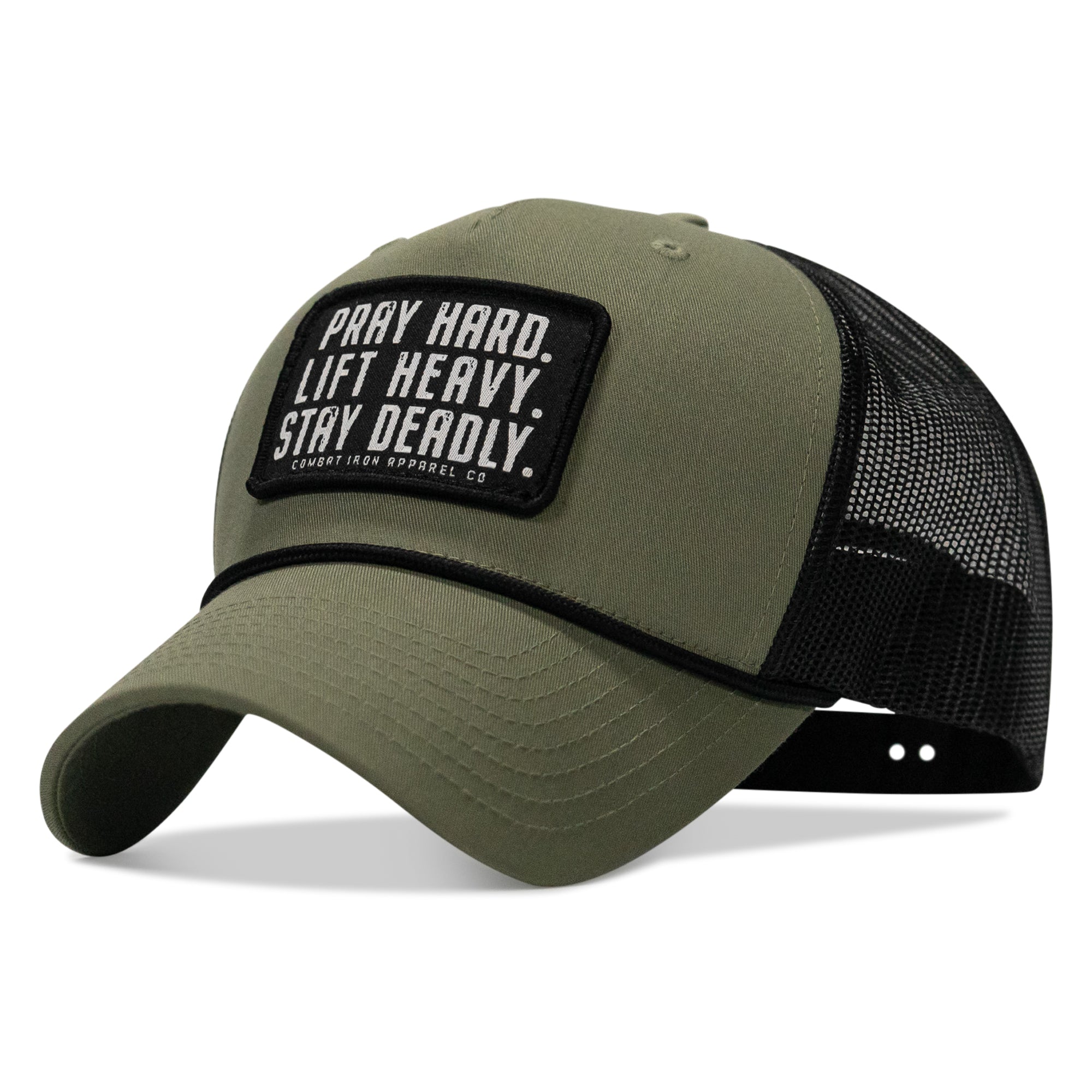Pray Hard. Lift Heavy. Stay Deadly. Patch Rope Snapback Hat