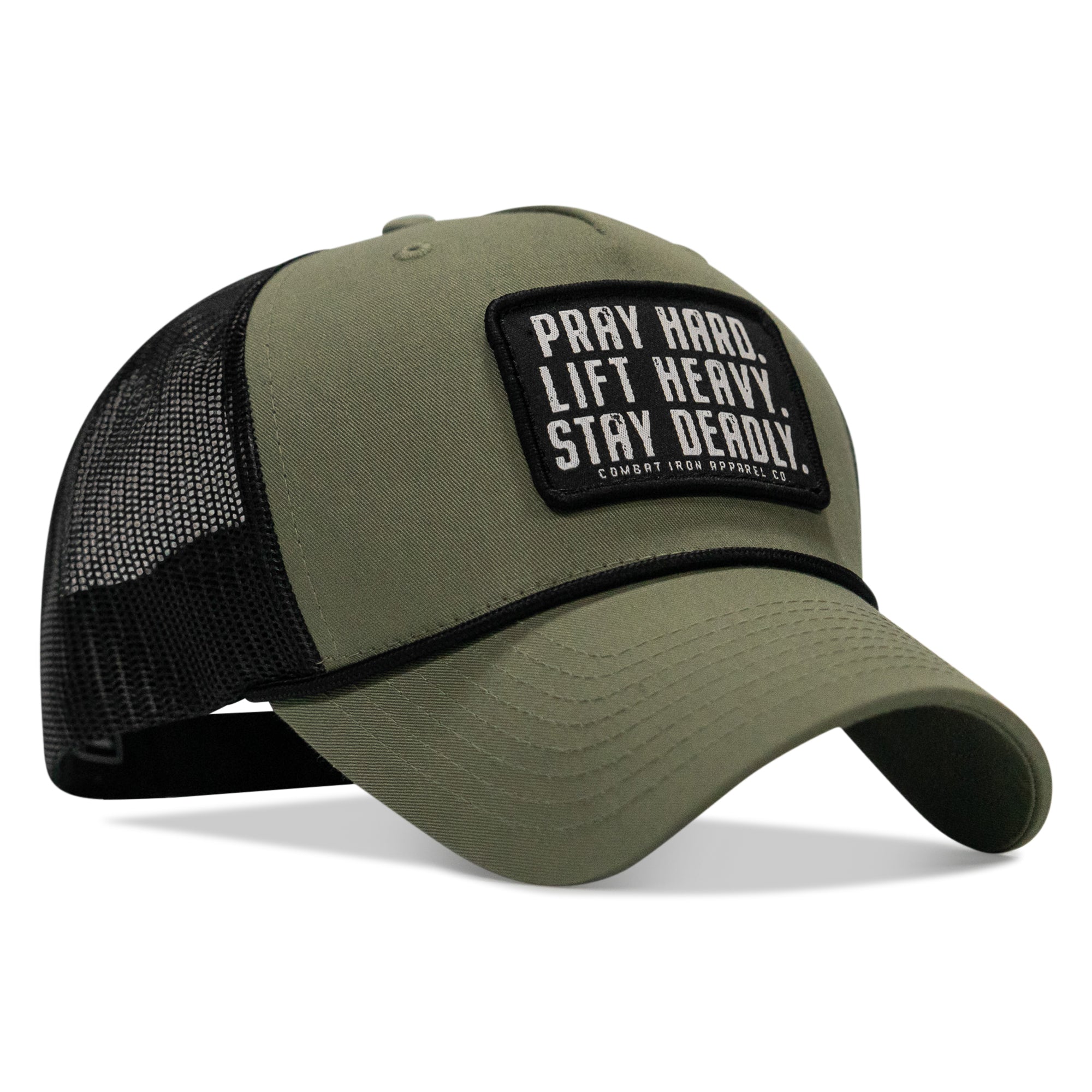 Pray Hard. Lift Heavy. Stay Deadly. Patch Rope Snapback Hat