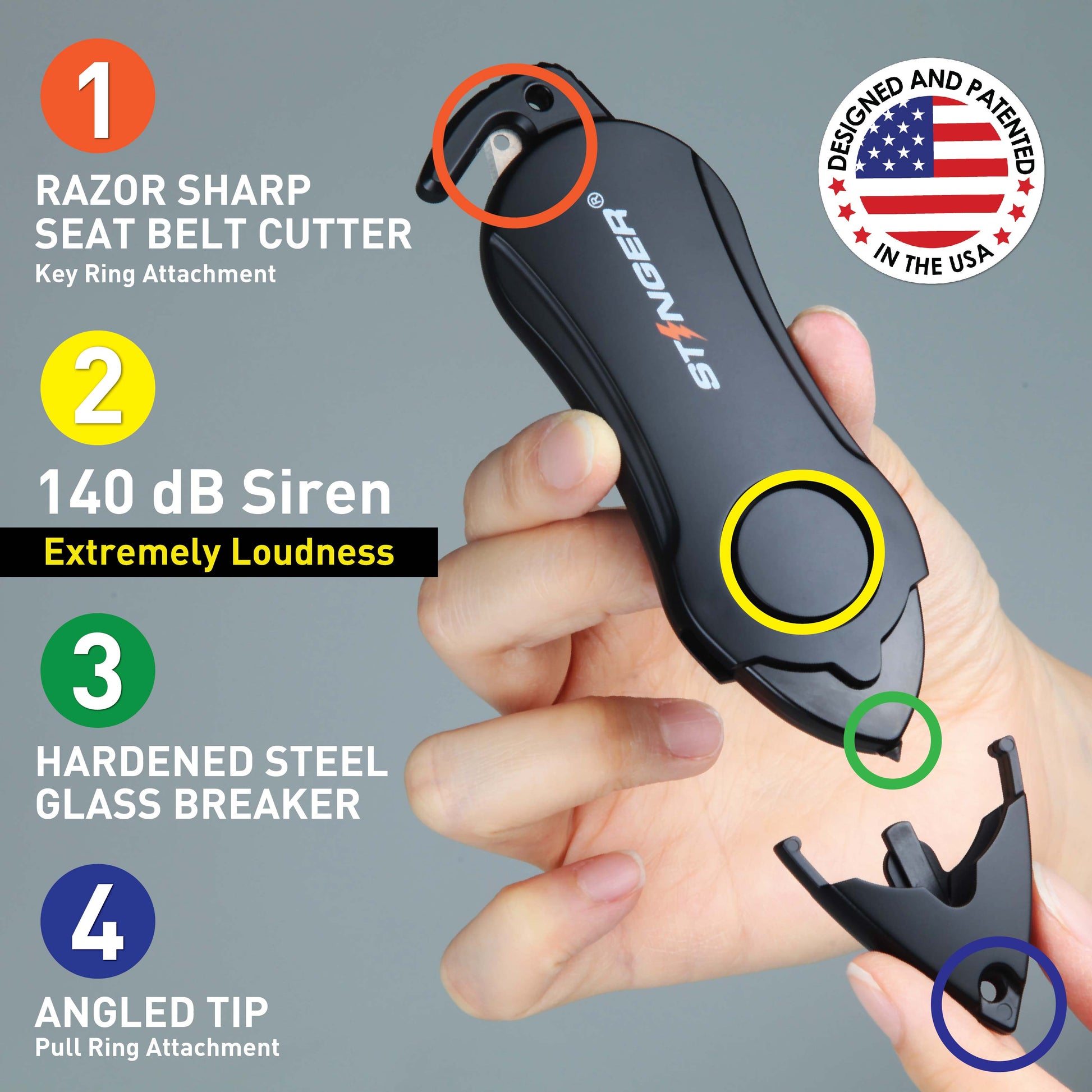 Stinger Life-Saving Whip Car Emergency Tools + Personal Alarm (Black)