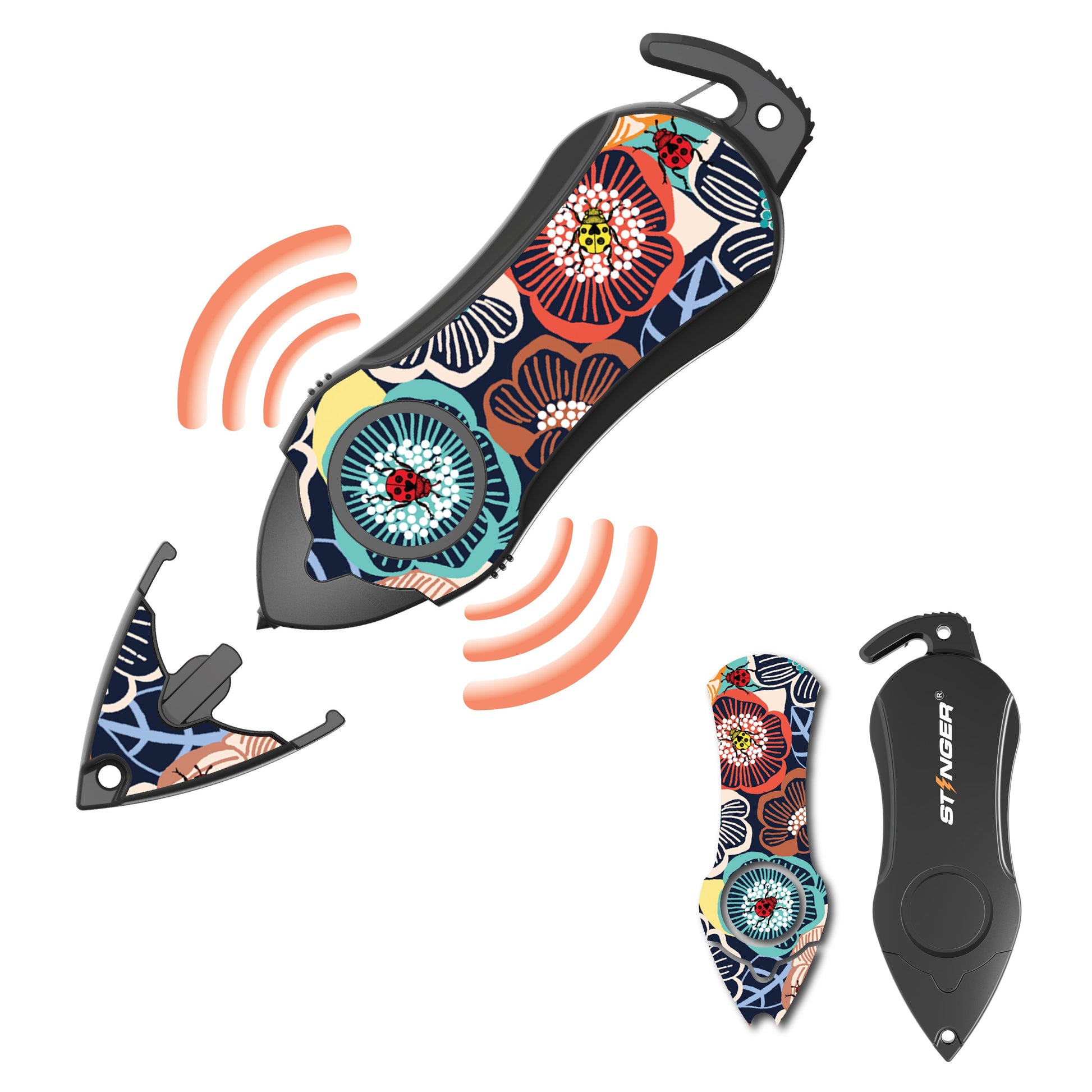 Stinger Personal Safety Alarm Keychain Emergency Tool: Siren Alarm, Seat Belt Cutter, Glass Breaker (Ladybug)