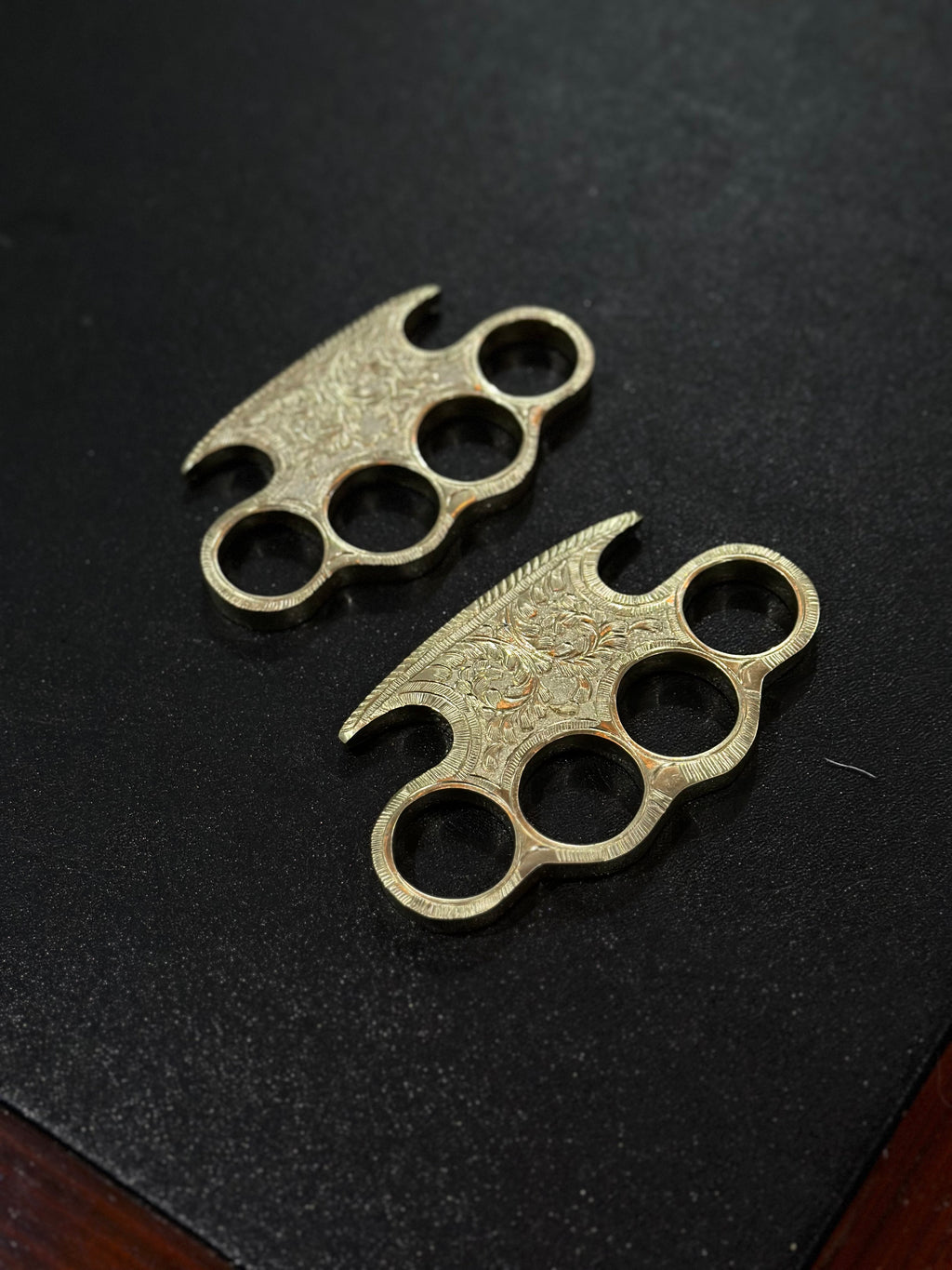 Custom Handmade Brass Engraved Knuckle with Belt Loop Leather Case - Solid Brass Self-Defense Duster