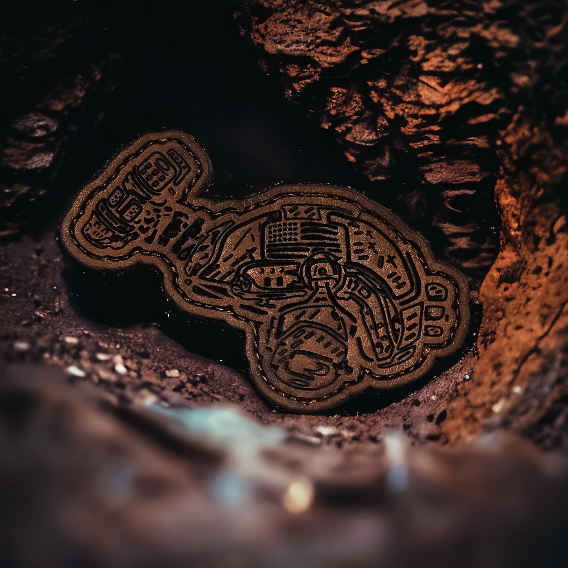 Combat Helmet - 4" x 4" - Brown Leather Velcro Morale Patch