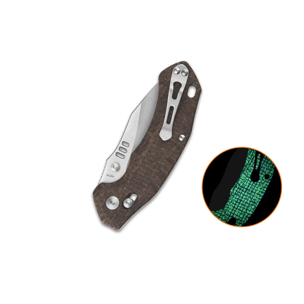 QSP Elk Stonewash 14C28N Glow in the Dark Brown Burlap Micarta Glyde Lock Folding Knife