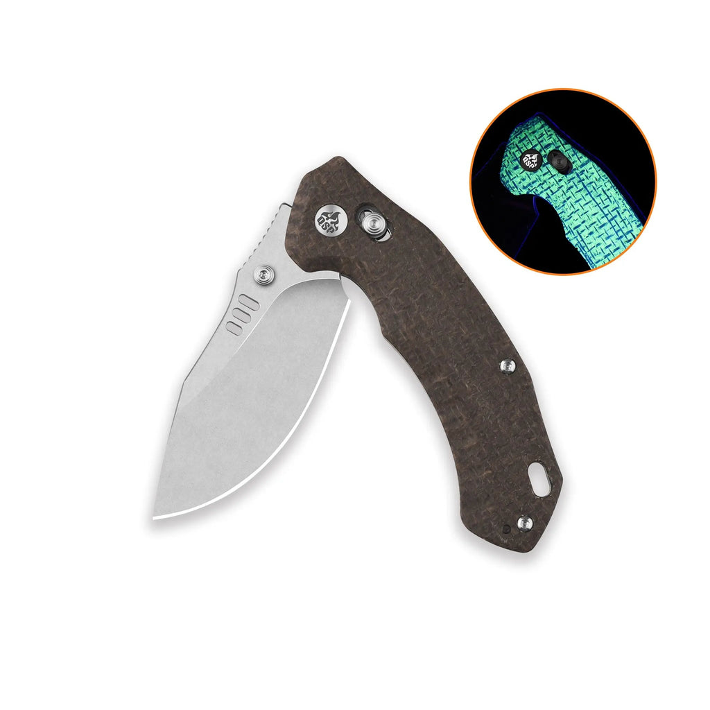 QSP Elk Stonewash 14C28N Glow in the Dark Brown Burlap Micarta Glyde Lock Folding Knife