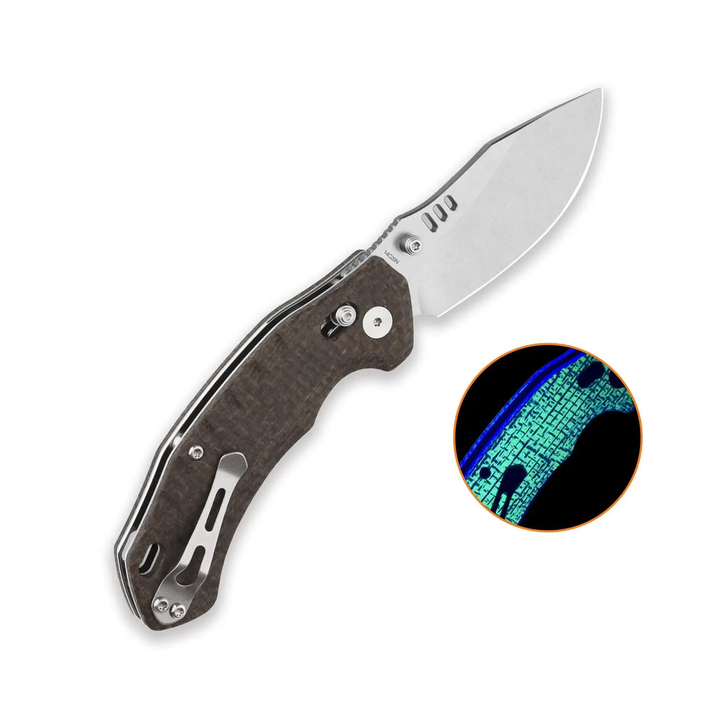 QSP Elk Stonewash 14C28N Glow in the Dark Brown Burlap Micarta Glyde Lock Folding Knife