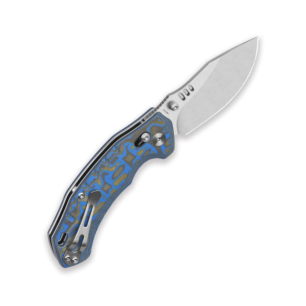 QSP Elk Stonewash 14C28N Blue/Black Micarta Glyde Lock Folding Knife