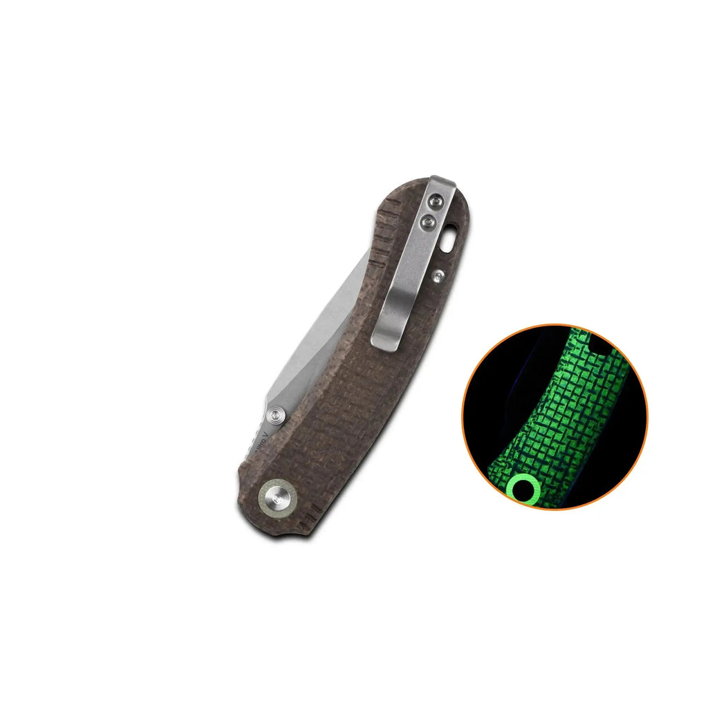 QSP Coyote Stonewash Nitro V Glow in the Dark Brown Micarta Folding Knife