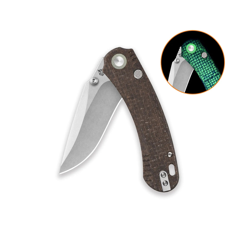 QSP Coyote Stonewash Nitro V Glow in the Dark Brown Micarta Folding Knife