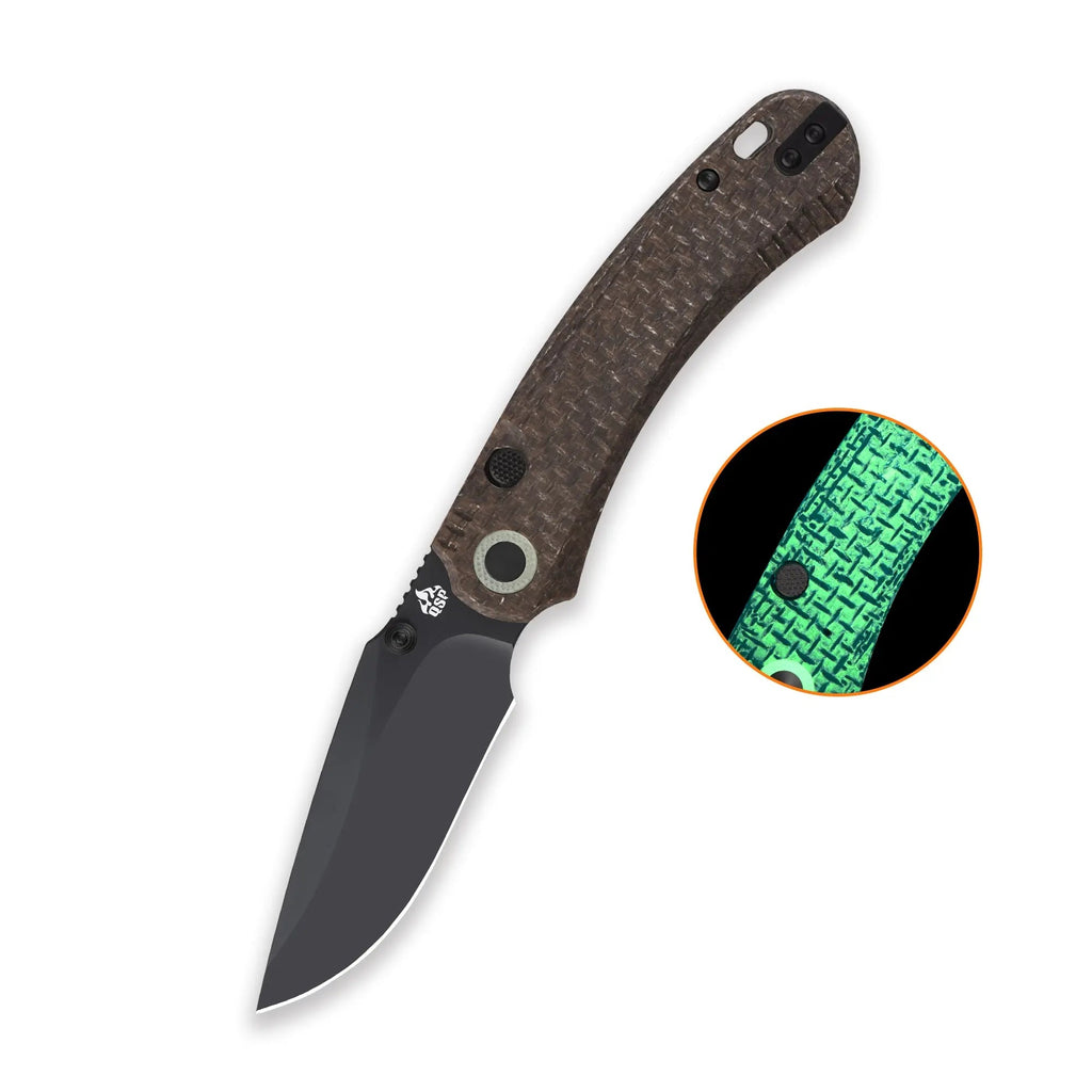 QSP Coyote Black Nitro V Glow in the Dark Brown Micarta Folding Knife