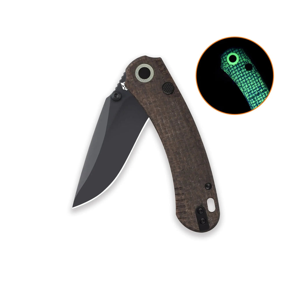 QSP Coyote Black Nitro V Glow in the Dark Brown Micarta Folding Knife