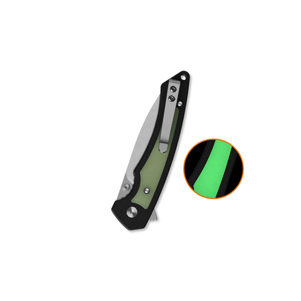 QSP Peregrine Stonewash 10Cr15MoV Black G10 with Glow in the Dark Inlay Folding Knife