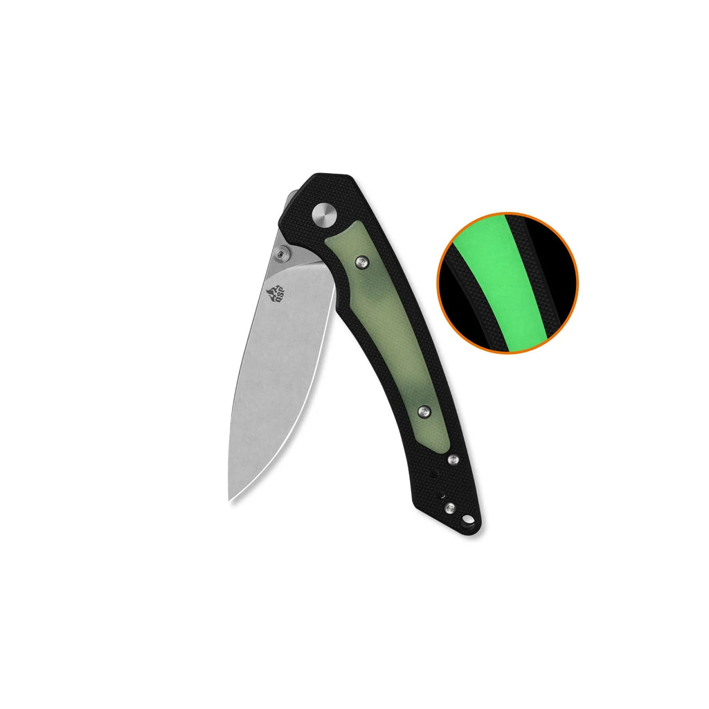 QSP Peregrine Stonewash 10Cr15MoV Black G10 with Glow in the Dark Inlay Folding Knife