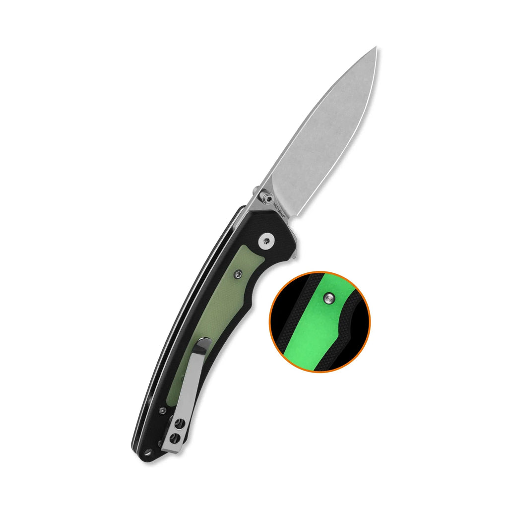 QSP Peregrine Stonewash 10Cr15MoV Black G10 with Glow in the Dark Inlay Folding Knife