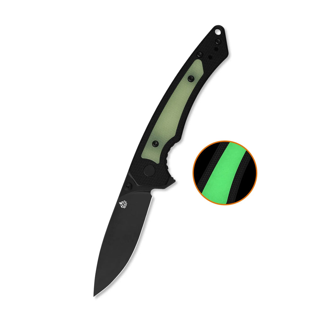 QSP Peregrine Black 10Cr15MoV Black G10 with Glow in the Dark Inlay Folding Knife