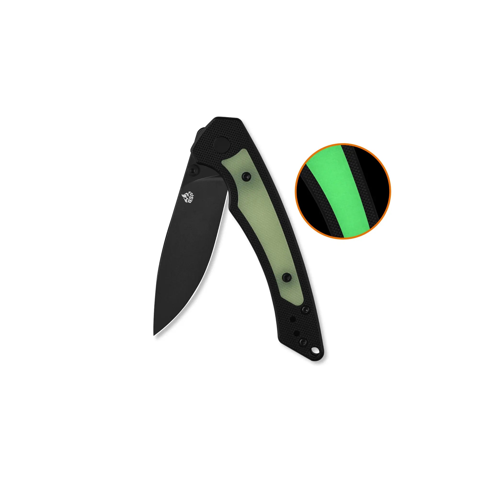 QSP Peregrine Black 10Cr15MoV Black G10 with Glow in the Dark Inlay Folding Knife