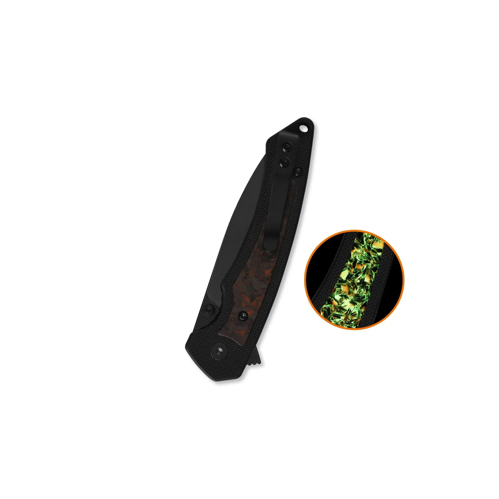 QSP Peregrine Black 10Cr15MoV Black G10 with Glow in the Dark Shredded Carbon Fiber Folding Knife (Copy)