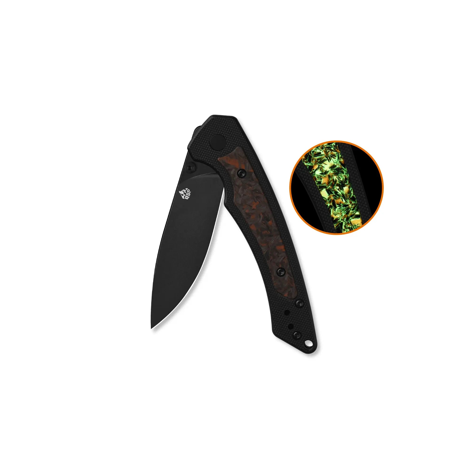 QSP Peregrine Black 10Cr15MoV Black G10 with Glow in the Dark Shredded Carbon Fiber Folding Knife (Copy)