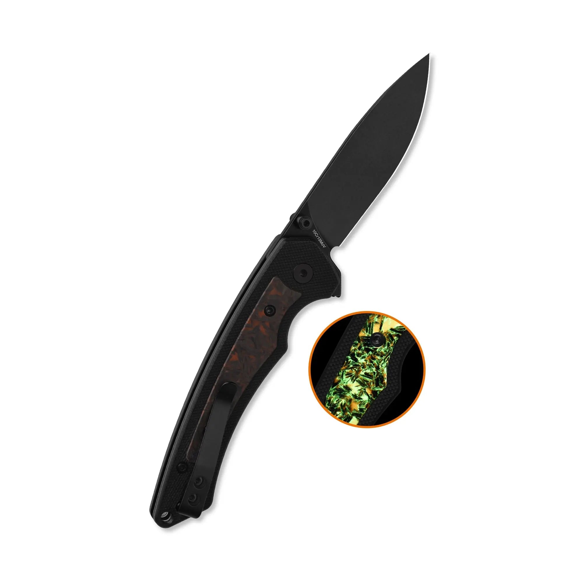 QSP Peregrine Black 10Cr15MoV Black G10 with Glow in the Dark Shredded Carbon Fiber Folding Knife (Copy)