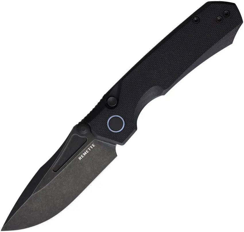 Remette Rhino Button Lock Folding Knife Black G10