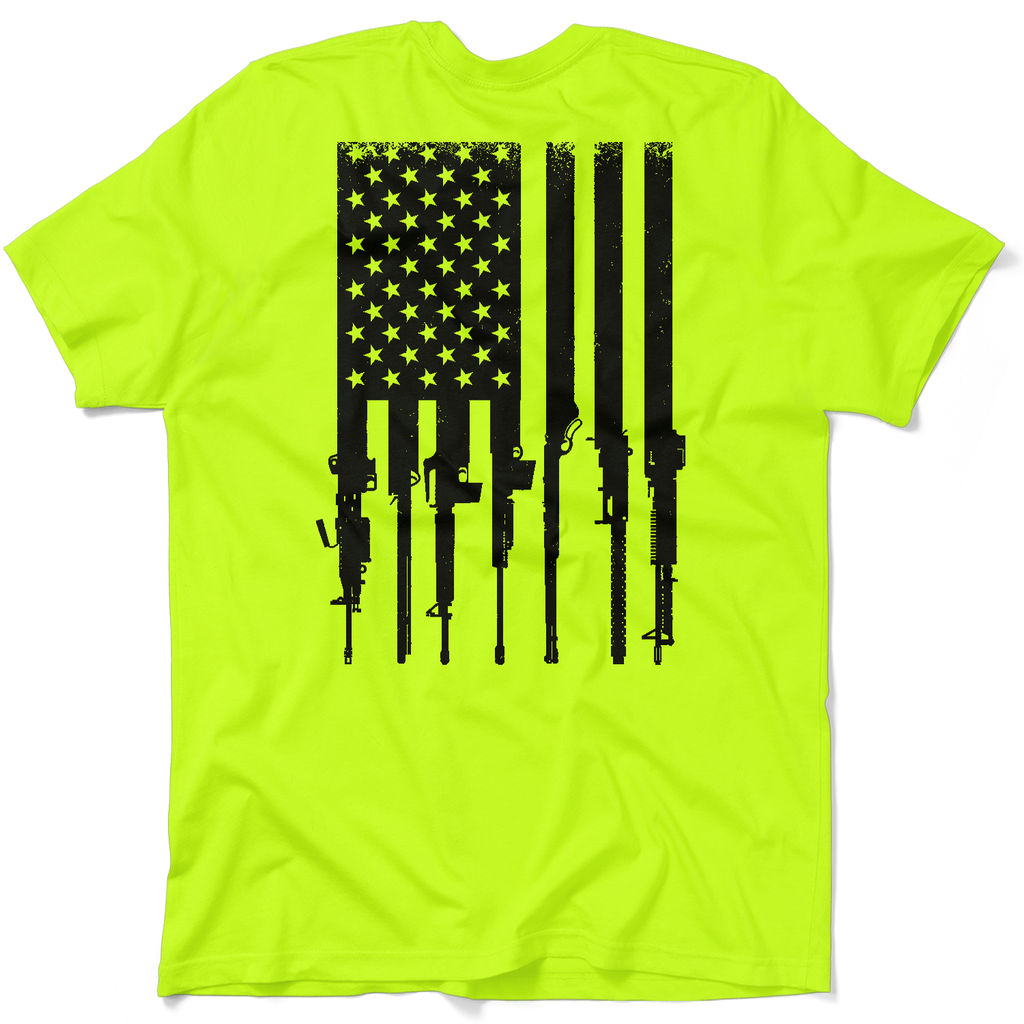 Rifle Flag - Safety Yellow Pocket T-Shirt